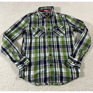 Superdry Shirt Flannel Mens Medium Green Plaid Spirit Of Japan